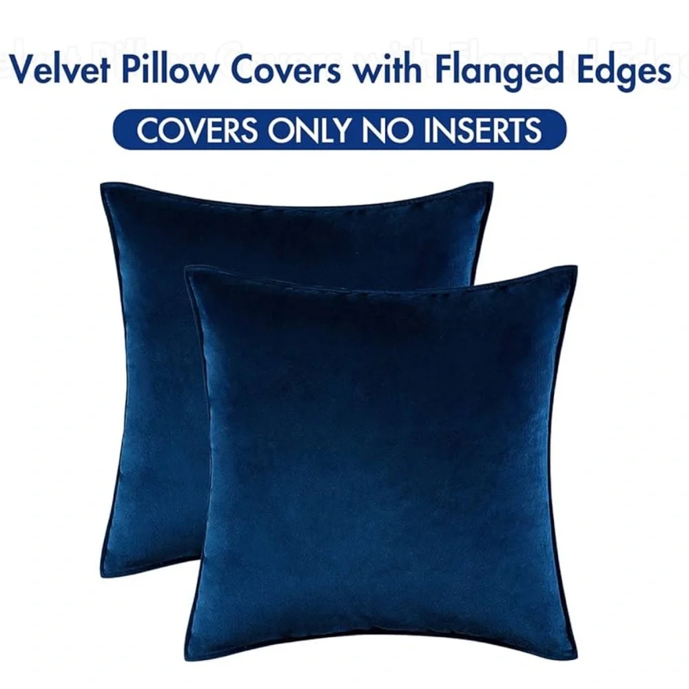 🆕 2 Saphire Navy Blue VELVET Euro Accent Pillow Covers Luxury Hotel Vibes
